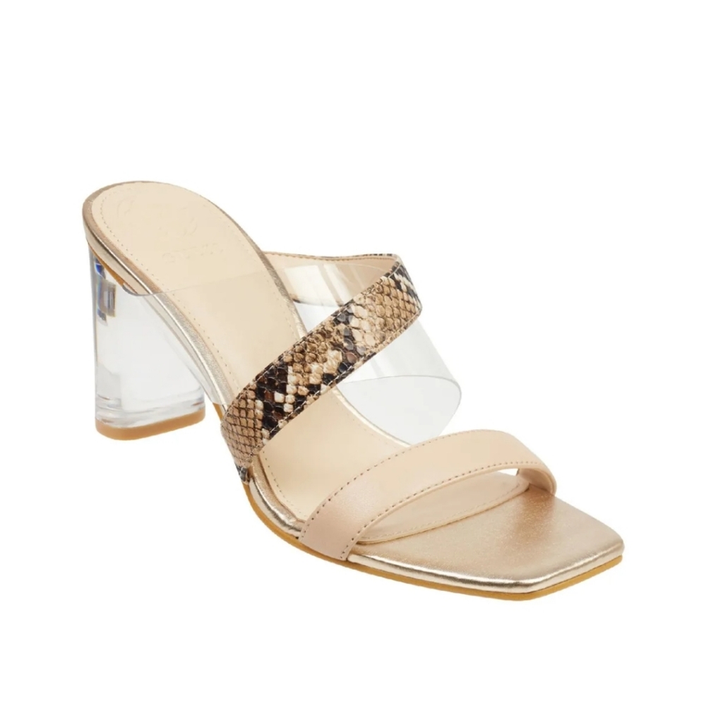 Kicie Lucite snakeskin heels